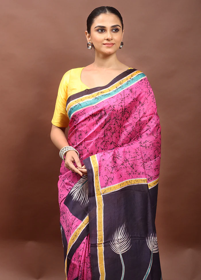 Pink Printed Silk Saree Without Blouse Piece - Image 2