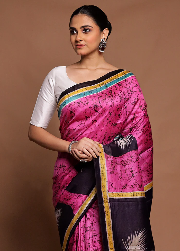 Pink Printed Silk Saree Without Blouse Piece - Image 2
