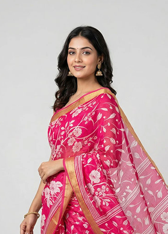 Pink Printed Silk Saree Without Blouse Piece - Image 2