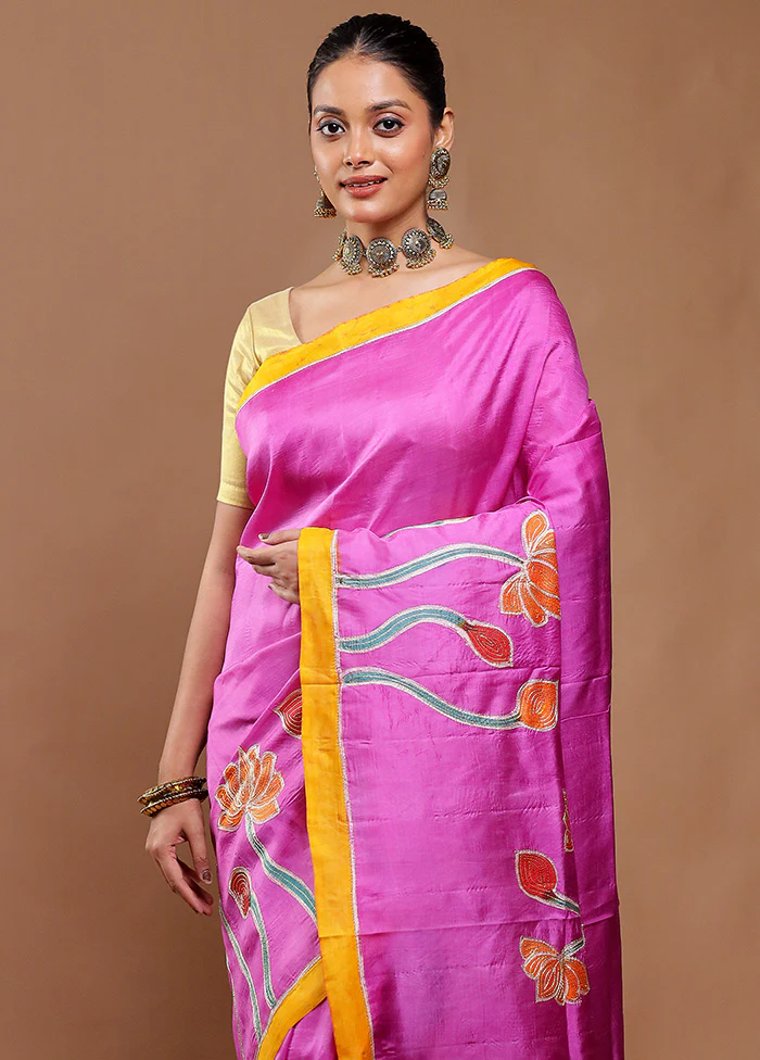Pink Printed Pure Silk Saree Without Blouse Piece - Image 2