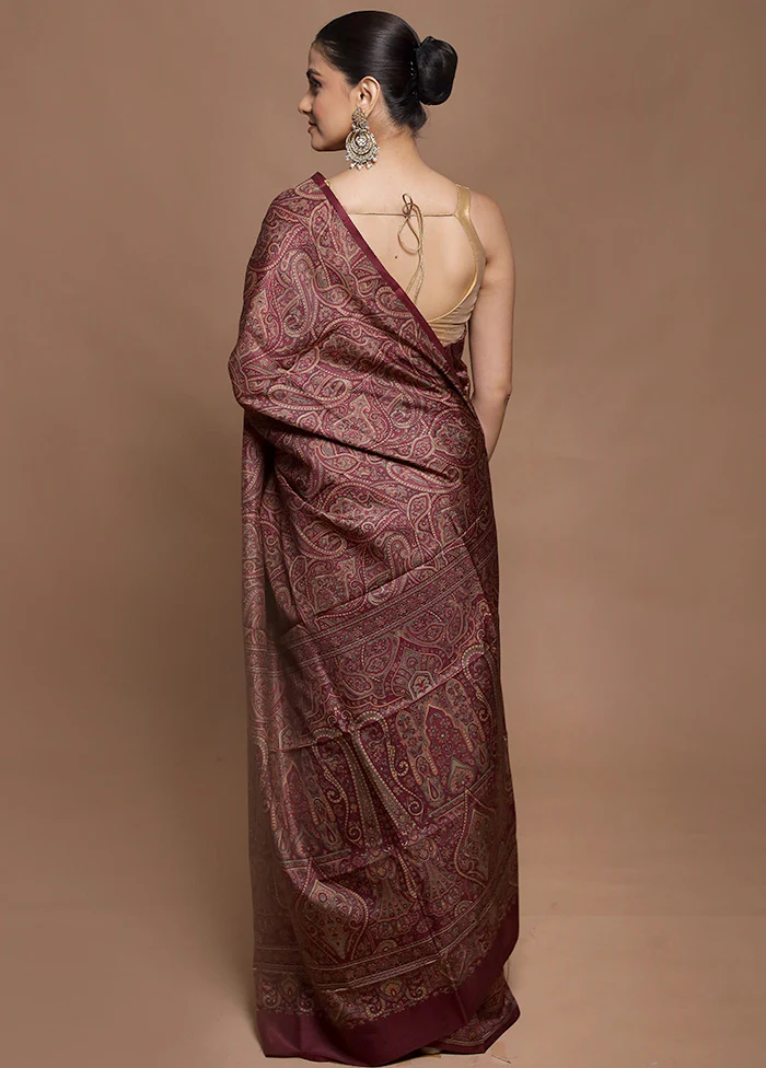 Pink Printed Pure Silk Saree Without Blouse Piece - Image 3