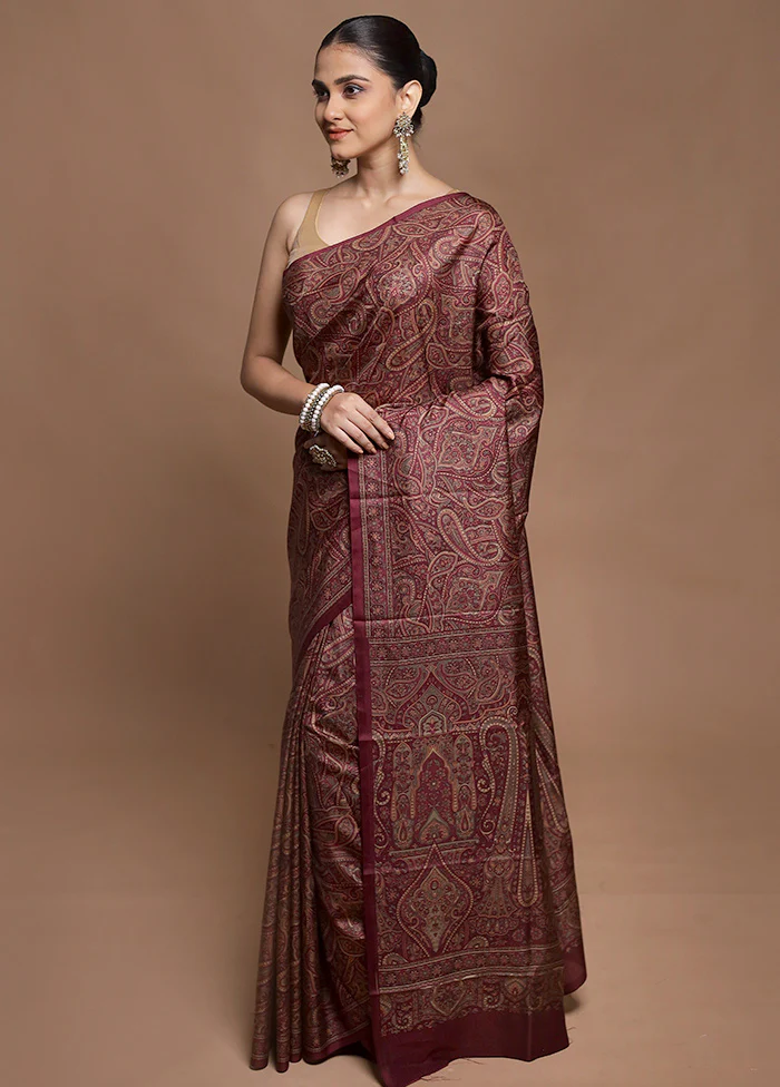 Pink Printed Pure Silk Saree Without Blouse Piece - Image 4