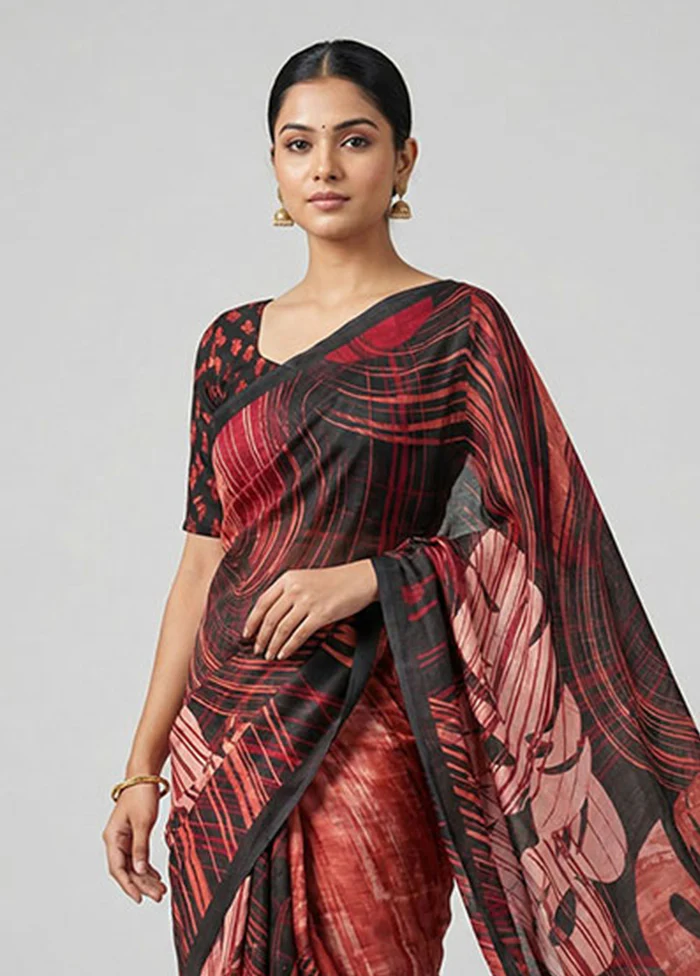 Pink Printed Silk Saree Without Blouse Piece - Image 2