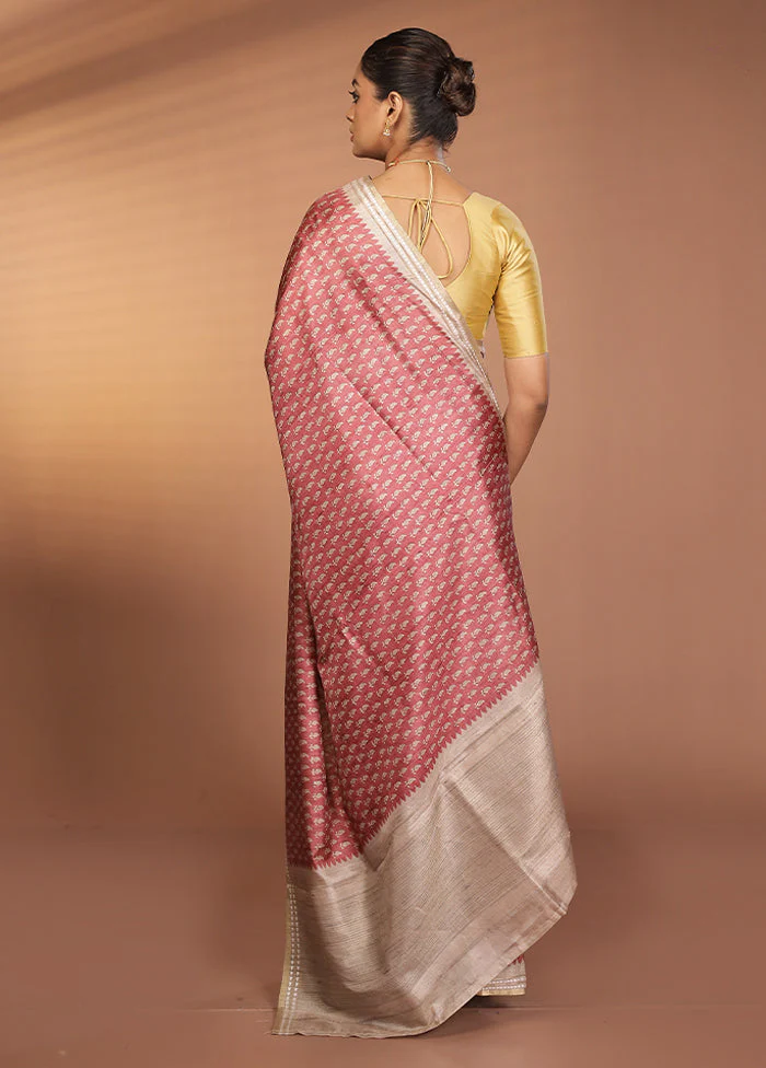 Pink Printed Pure Silk Saree Without Blouse Piece - Image 3