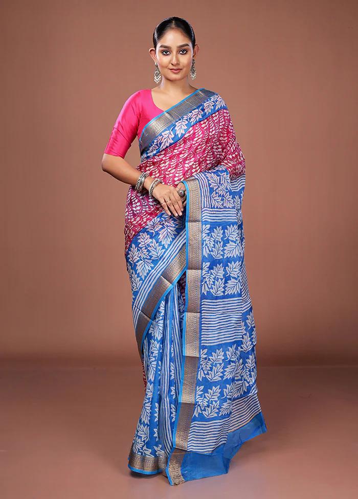Pink Printed Pure Silk Saree Without Blouse Piece - Image 2