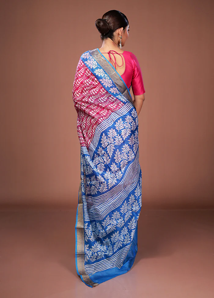 Pink Printed Pure Silk Saree Without Blouse Piece - Image 3