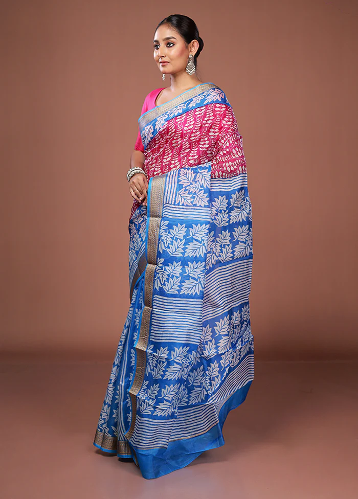 Pink Printed Pure Silk Saree Without Blouse Piece - Image 4