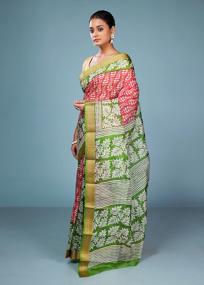 Pink Printed Pure Silk Saree Without Blouse Piece - Image 4