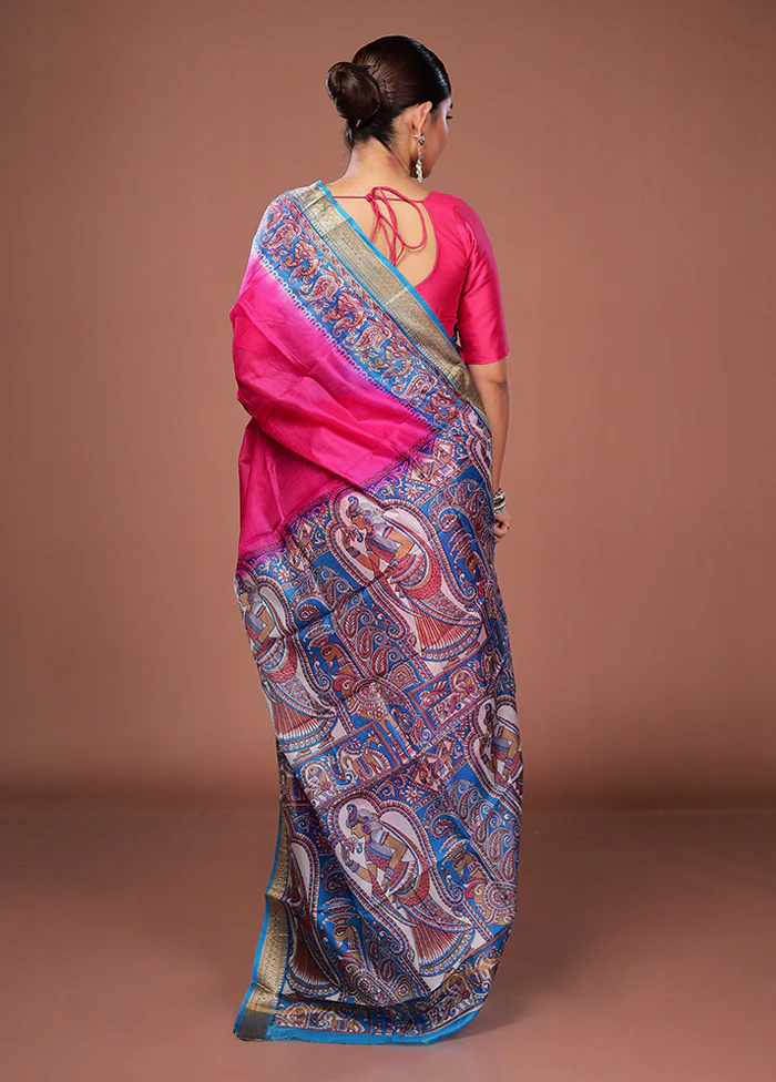 Pink Printed Pure Silk Saree Without Blouse Piece - Image 3