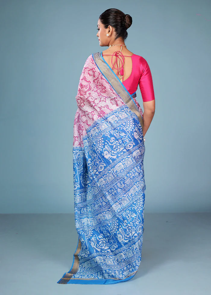 Pink Printed Pure Silk Saree Without Blouse Piece - Image 3