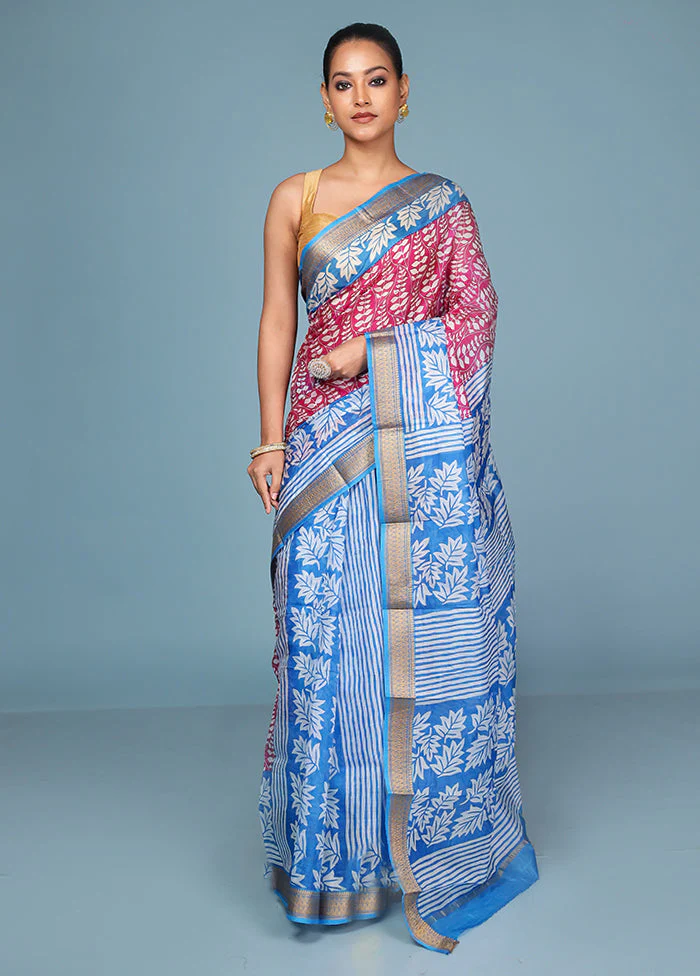 Pink Printed Silk Saree Without Blouse Piece - Image 2