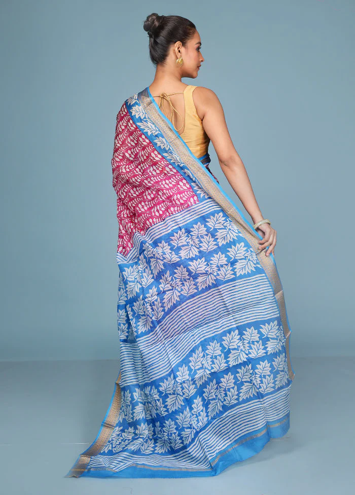 Pink Printed Silk Saree Without Blouse Piece - Image 3