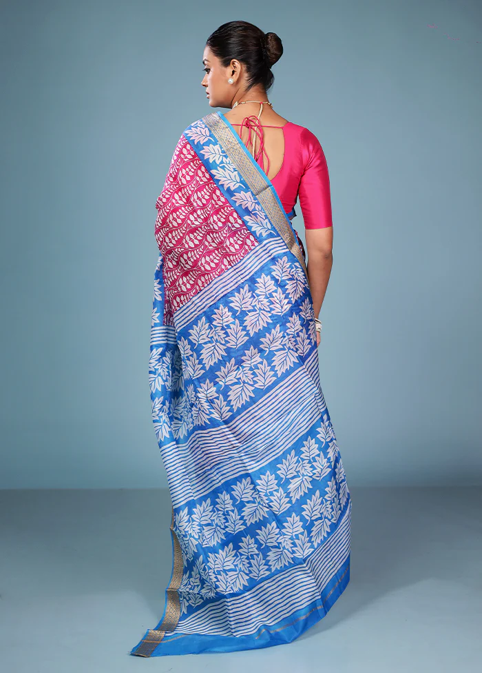 Pink Printed Pure Silk Saree Without Blouse Piece - Image 3