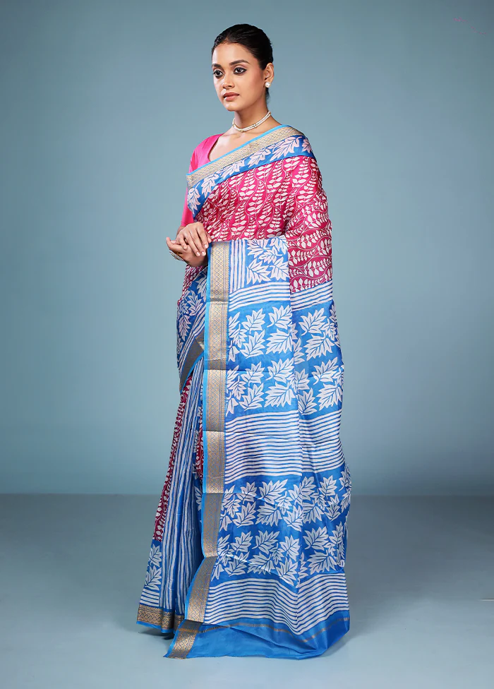 Pink Printed Pure Silk Saree Without Blouse Piece - Image 4