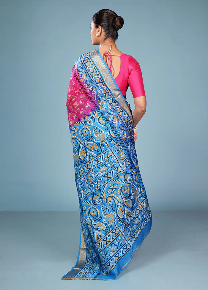 Pink Printed Pure Silk Saree Without Blouse Piece - Image 3