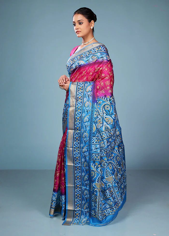 Pink Printed Pure Silk Saree Without Blouse Piece - Image 4