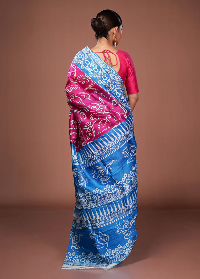 Pink Printed Pure Silk Saree Without Blouse Piece - Image 3