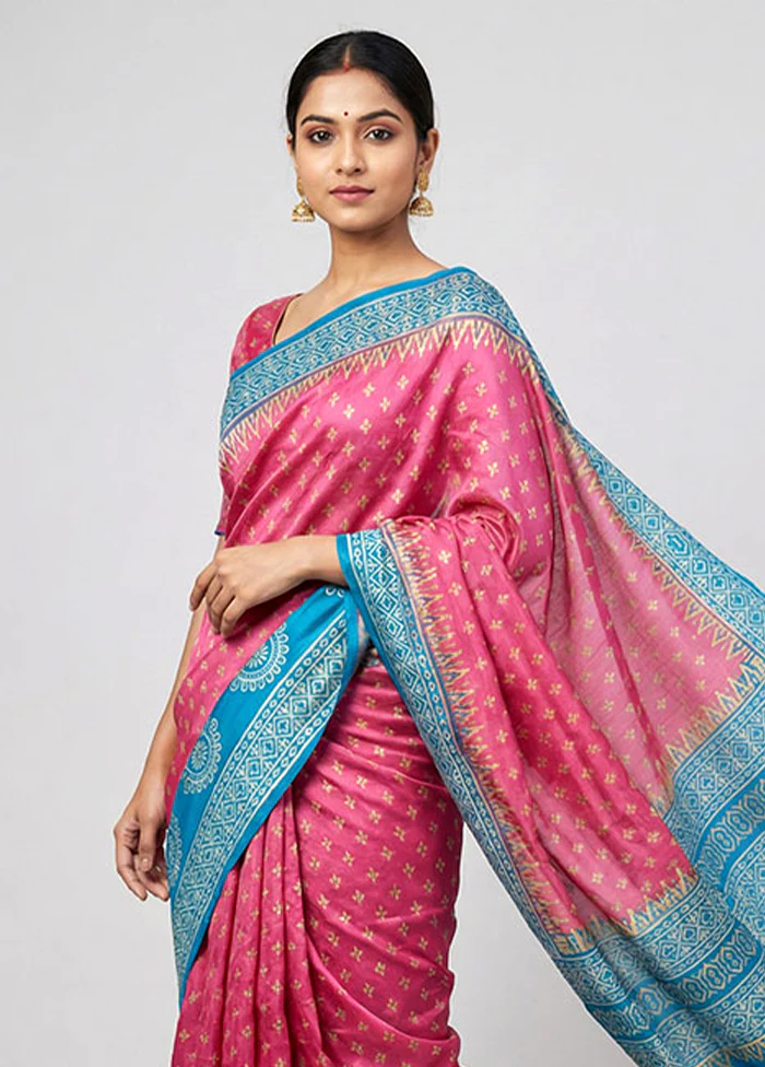 Pink Printed Silk Saree Without Blouse Piece - Image 2