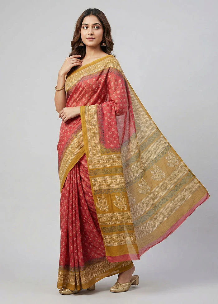 Pink Printed Silk Saree Without Blouse Piece