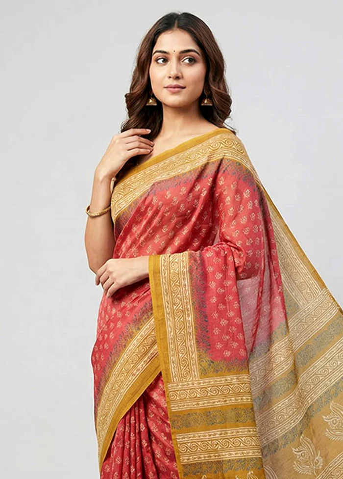 Pink Printed Silk Saree Without Blouse Piece - Image 2