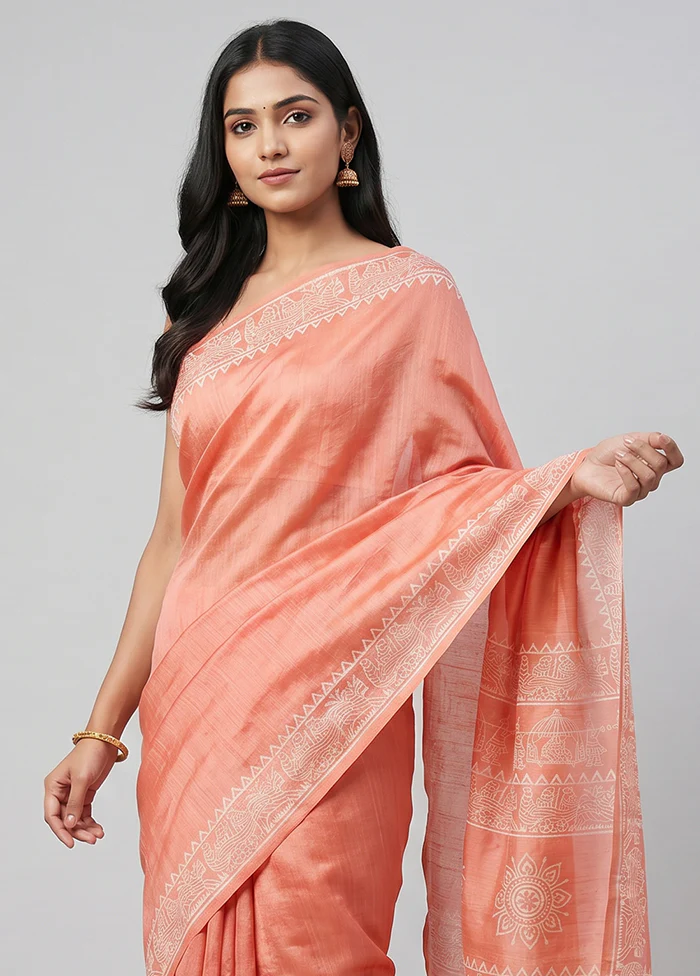 Pink Printed Silk Saree Without Blouse Piece - Image 2