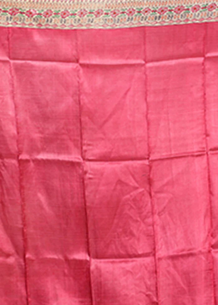 Pink Printed Silk Saree Without Blouse Piece - Image 5