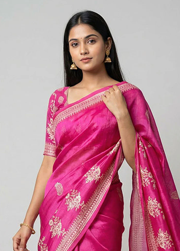 Pink Printed Pure Silk Saree Without Blouse Piece - Image 2