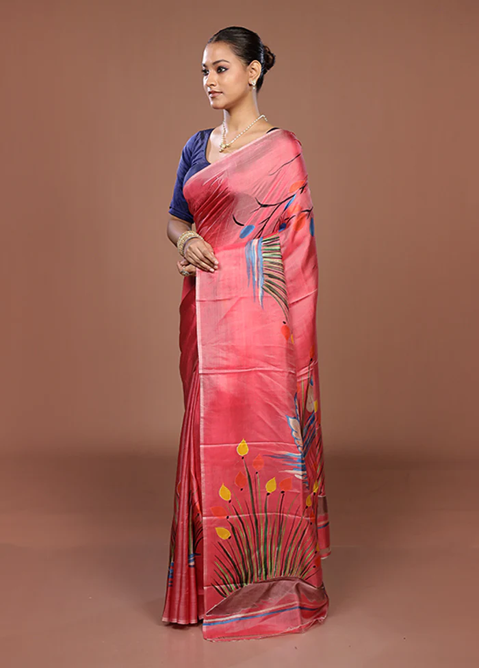 Pink Printed Silk Saree Without Blouse Piece - Image 4