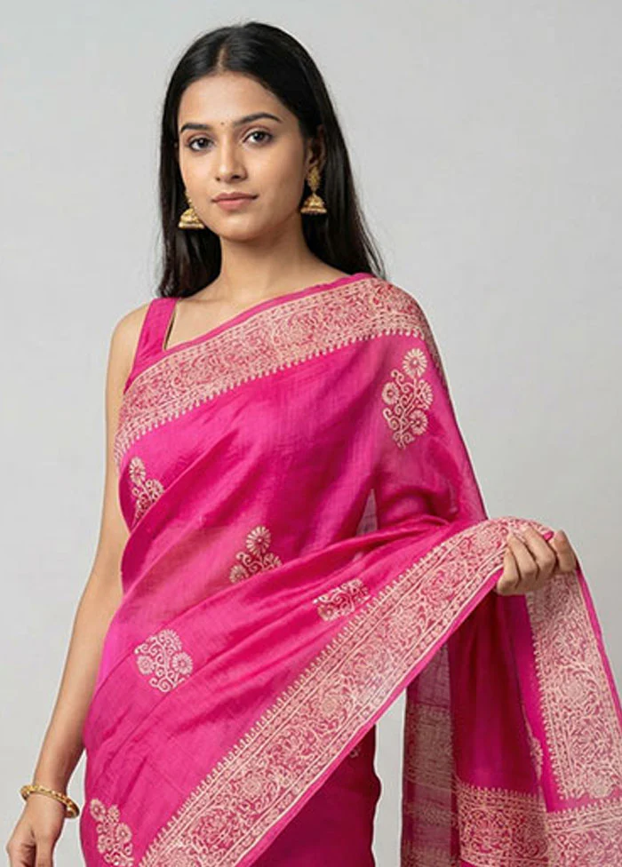 Pink Printed Silk Saree Without Blouse Piece - Image 2