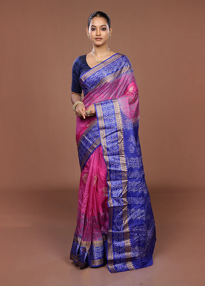 Pink Printed Pure Silk Saree Without Blouse Piece - Image 2