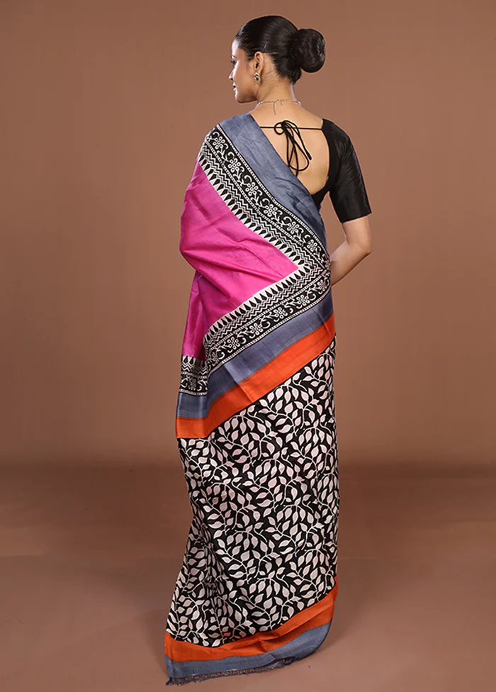 Pink Printed Silk Saree Without Blouse Piece - Image 3