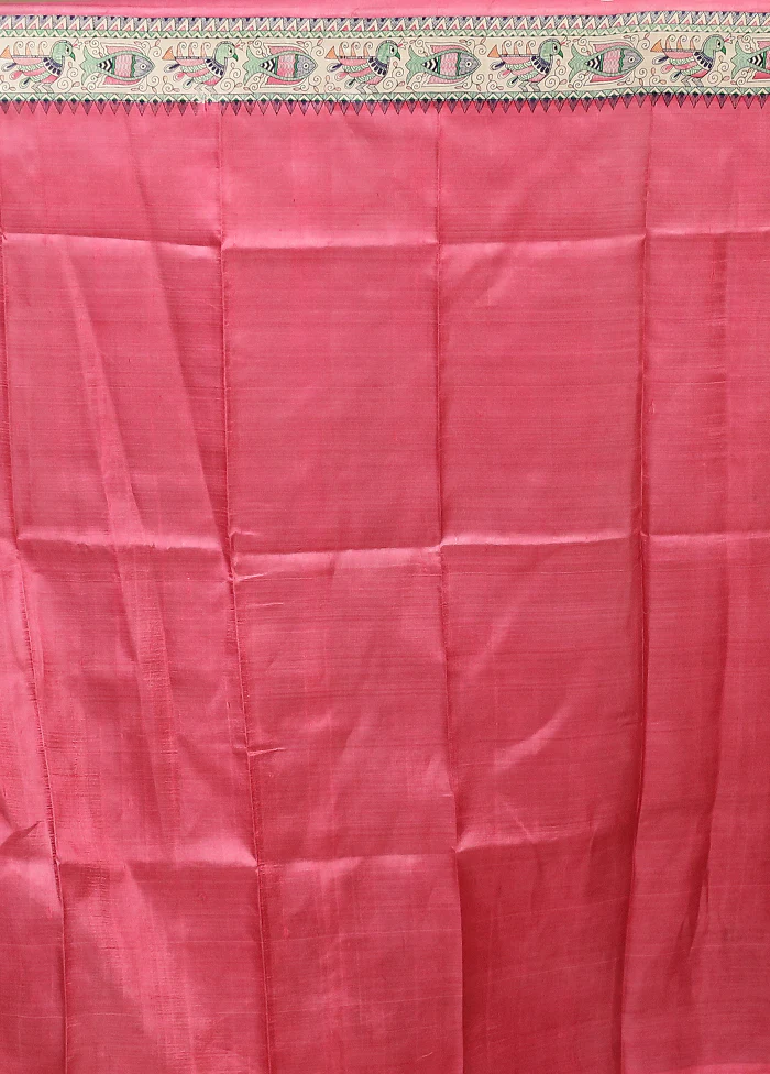 Pink Printed Pure Silk Saree Without Blouse Piece - Image 5
