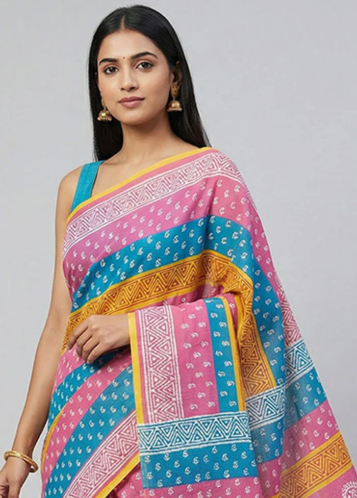 Pink Printed Silk Saree Without Blouse Piece - Image 2