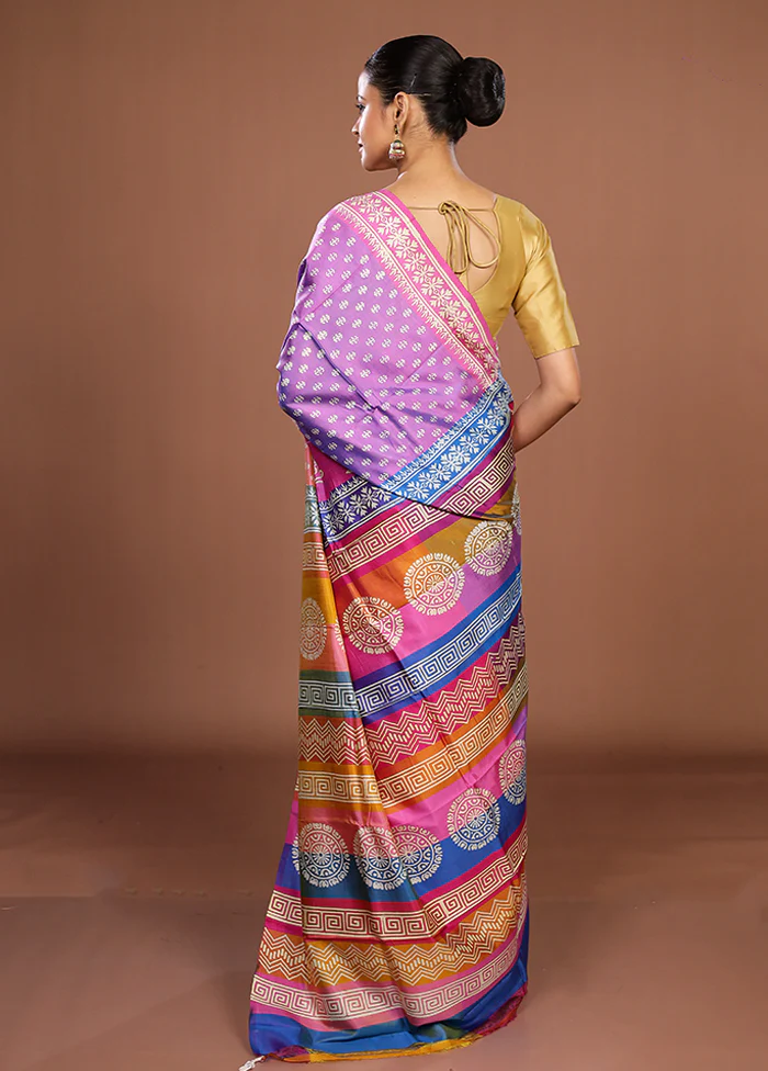 Pink Printed Silk Saree Without Blouse Piece - Image 3