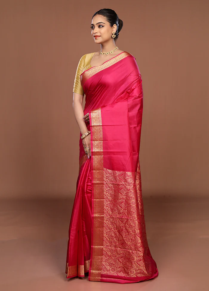 Pink Printed Pure Silk Saree Without Blouse Piece - Image 4