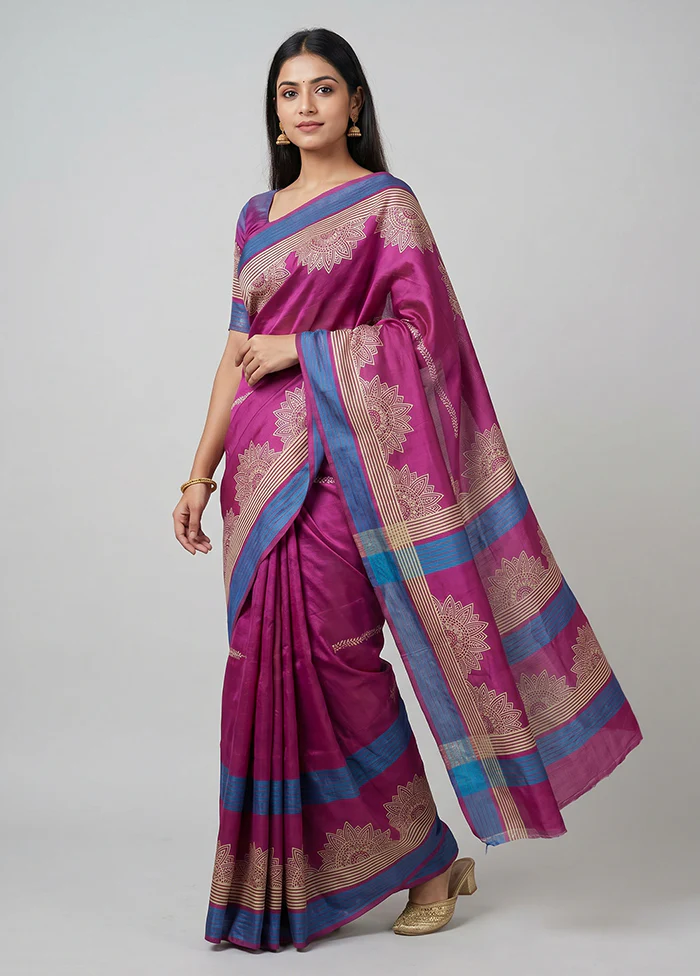 Pink Printed Pure Silk Saree Without Blouse Piece