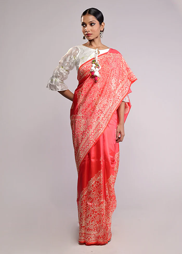 Pink Pure Bishnupuri Silk Saree With Blouse Piece - Image 2