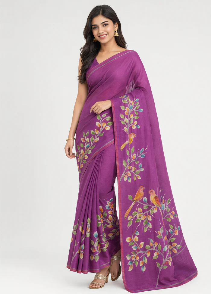 Pink Printed Pure Silk Saree Without Blouse Piece