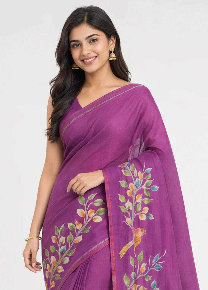 Pink Printed Pure Silk Saree Without Blouse Piece - Image 2