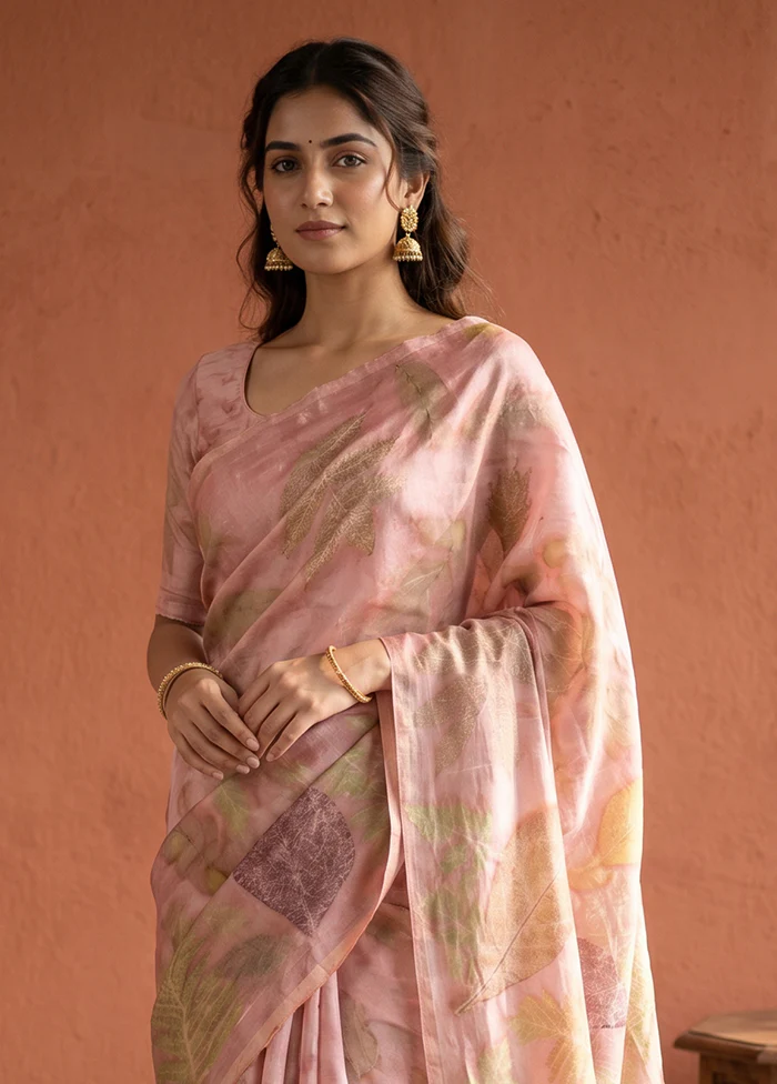 Pink Printed Pure Silk Saree Without Blouse Piece - Image 2