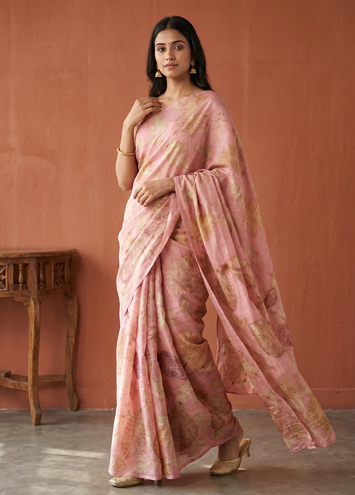 Pink Printed Pure Silk Saree Without Blouse Piece