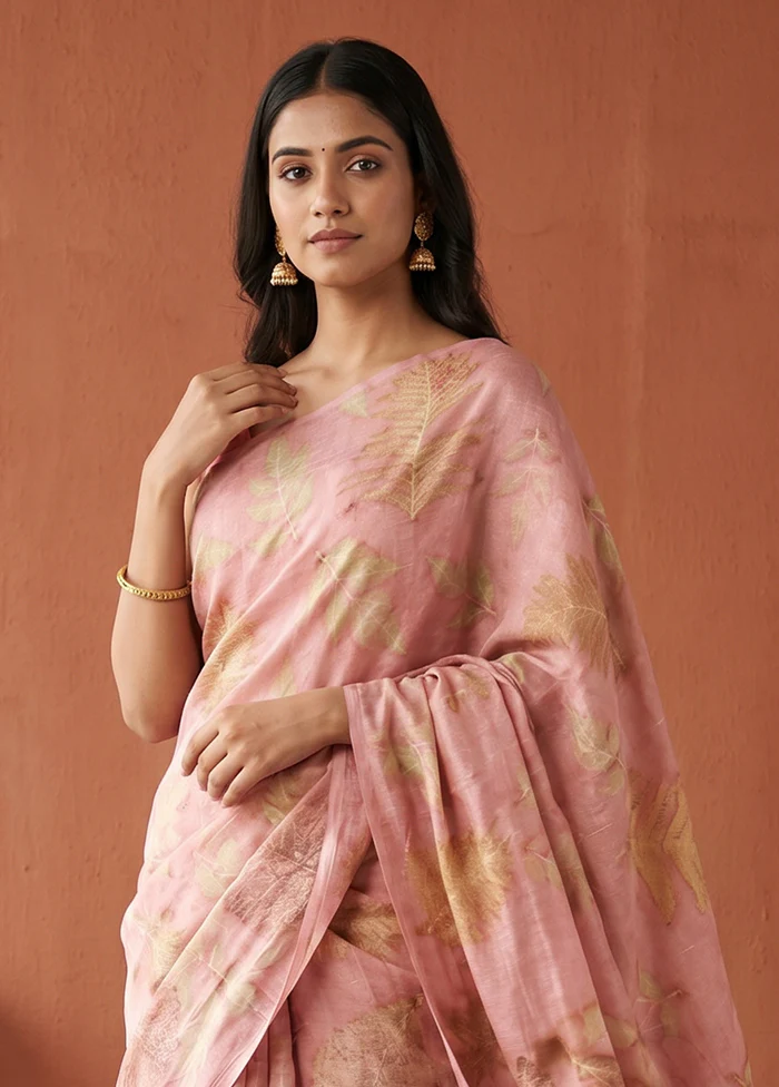 Pink Printed Pure Silk Saree Without Blouse Piece - Image 2