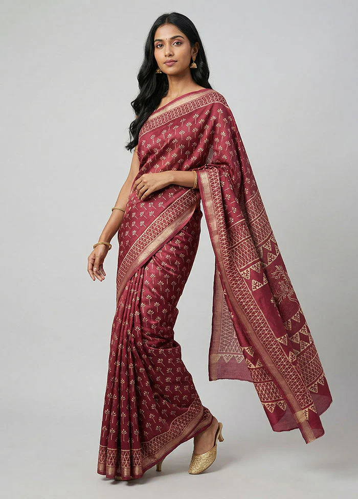 Pink Printed Silk Saree Without Blouse Piece