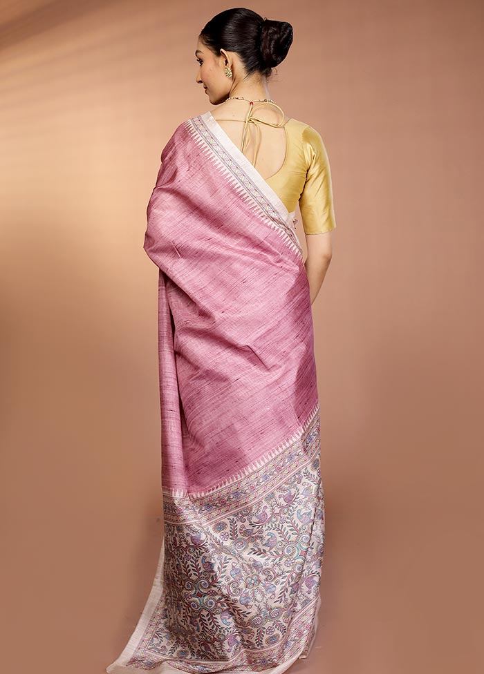 Pink Printed Silk Saree Without Blouse Piece - Image 3