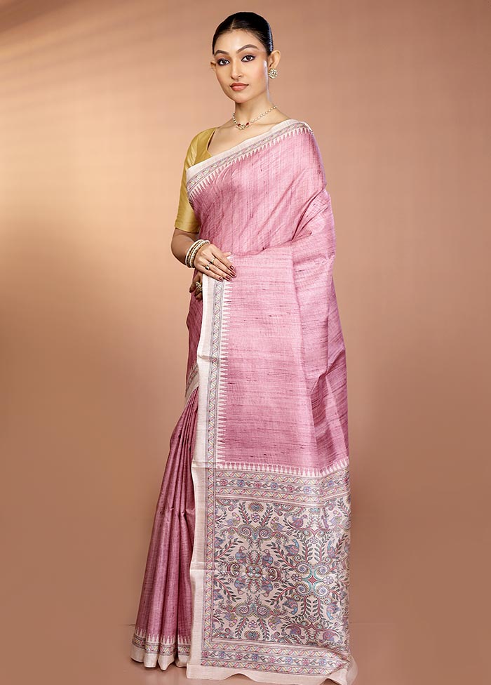 Pink Printed Silk Saree Without Blouse Piece - Image 4