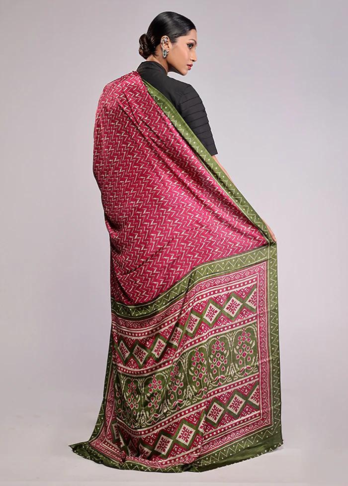 Pink Printed Silk Saree With Blouse Piece - Image 3