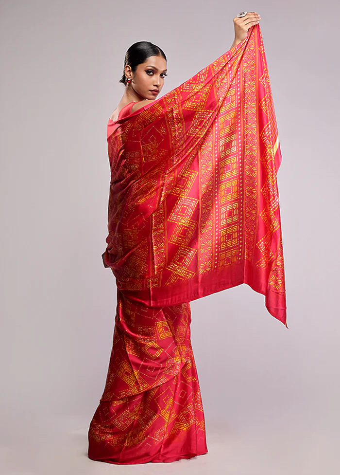 Pink Printed Silk Saree Without Blouse Piece - Image 4