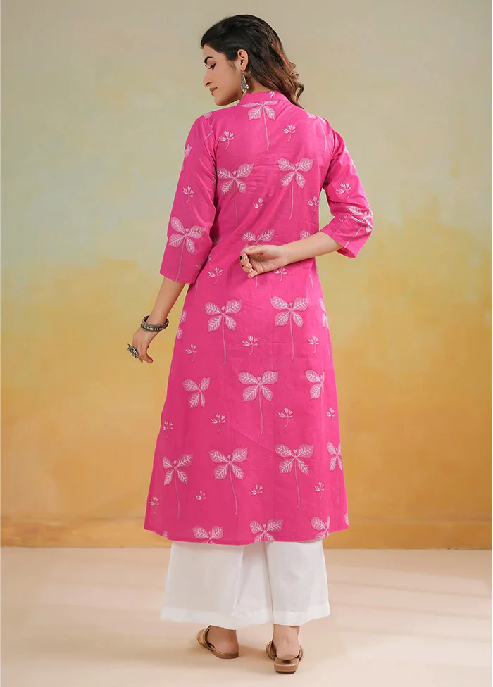 Pink Printed Work Cotton Kurti - Image 3