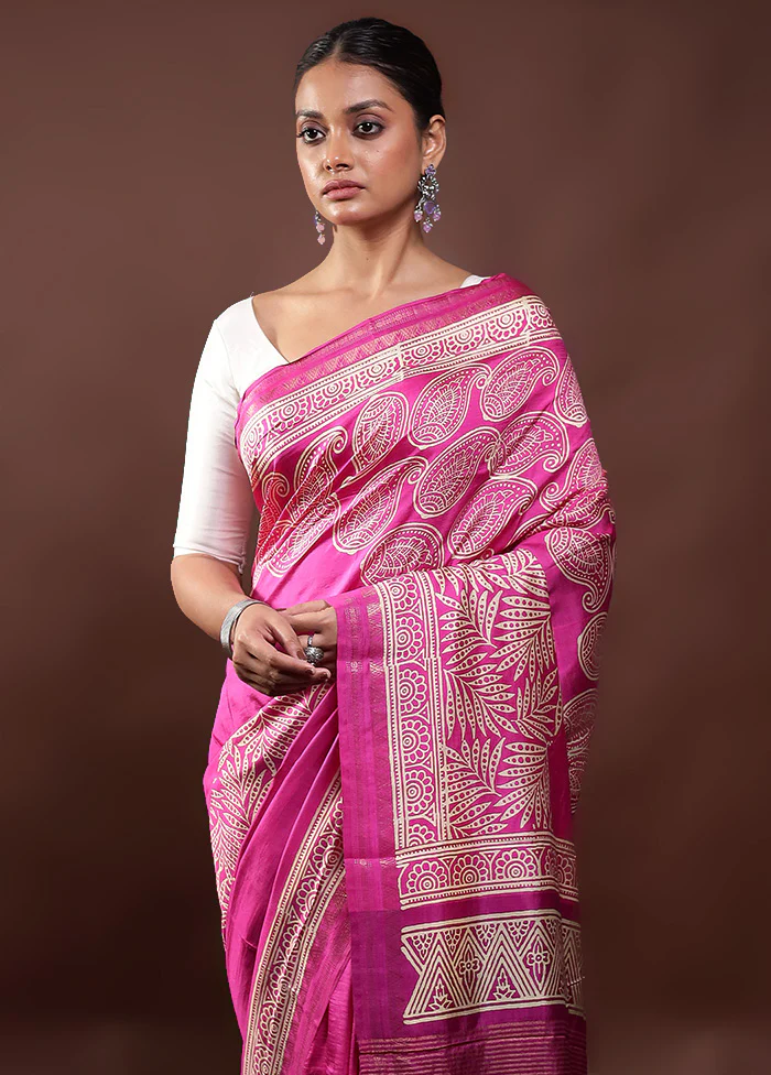 Pink Pure Bishnupuri Silk Saree Without Blouse Piece - Image 2