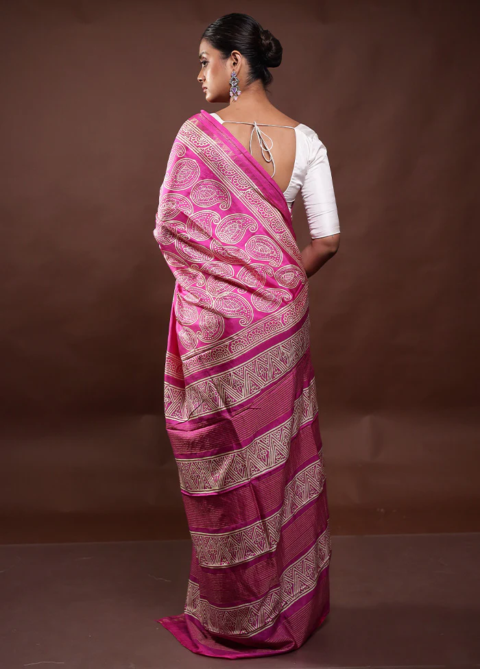 Pink Pure Bishnupuri Silk Saree Without Blouse Piece - Image 3